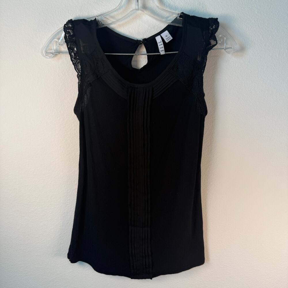 Women's sz XS Black Pleated‎ Tank Top Sleeveless Shirt Top by Elle
